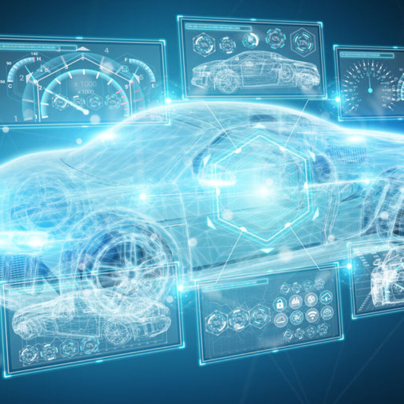 Modern digital smart car interface isolated opn blue background 3D rendering